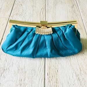 Luisa Spagnoli Teal Satin Clutch